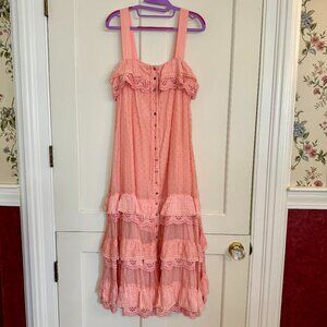 Johnny Was Mariela Tiered Midi Dress Peach Coral Ruffles Romantic Size Small NWT